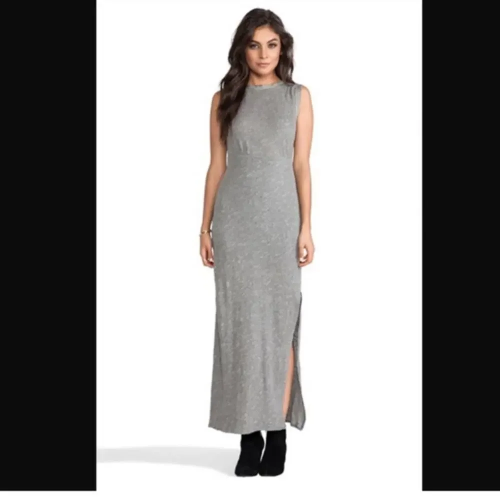 NWT Free People Women’s Large Sabrina Maxi Dress Grey Cotton Slit Beachy Boho